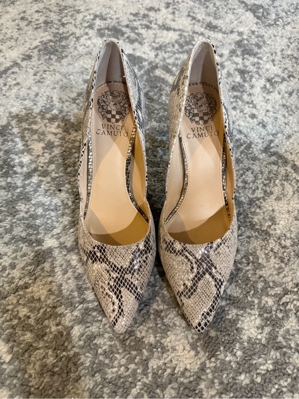 Vince Camuto Taupe Snake-Print Pointed Toe Pumps